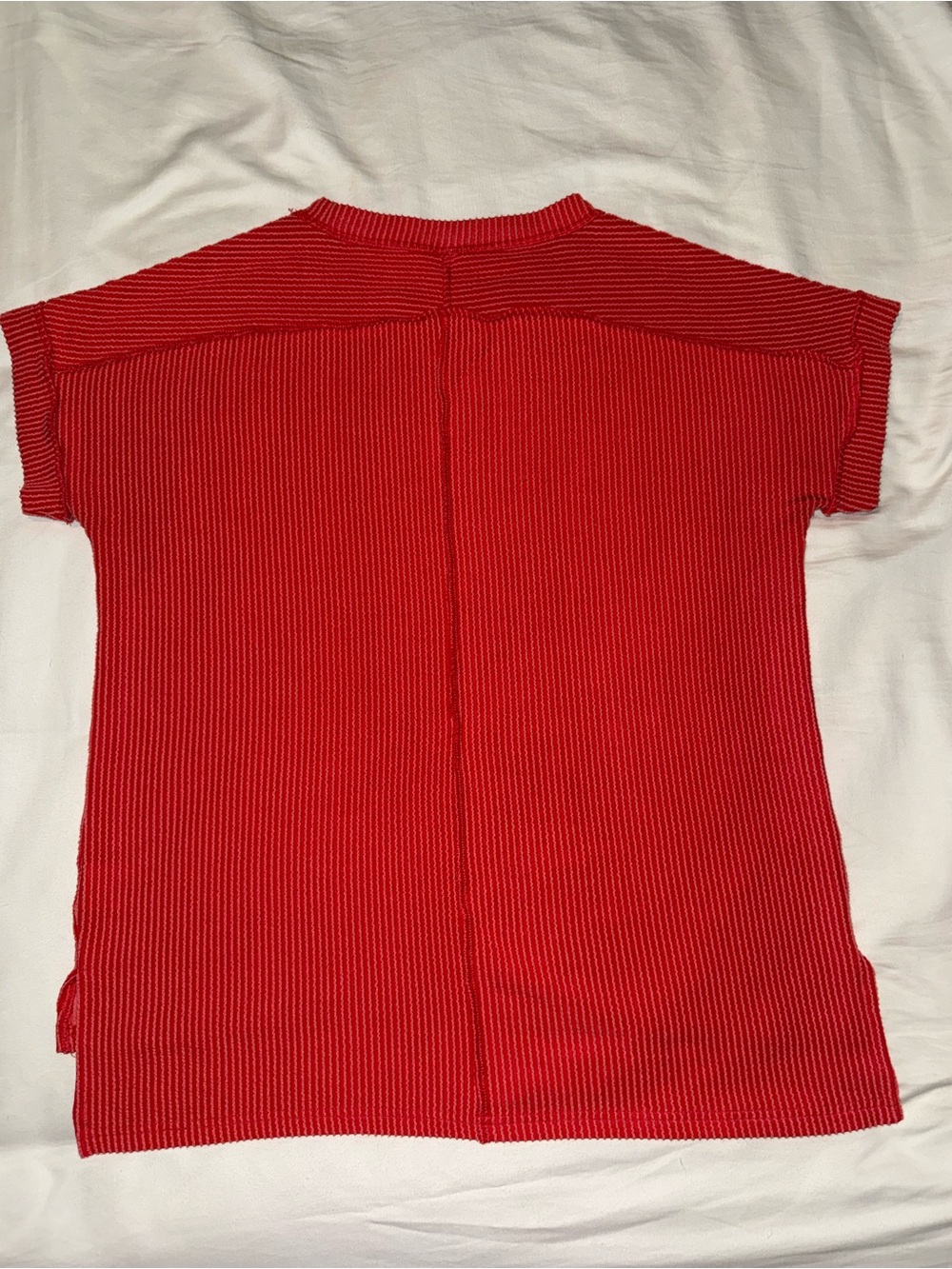 Women’s Red Ribbed Short Sleeve Tee - Picture 2 of 3